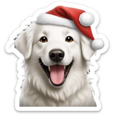 a maremma smiling with his tongue out wearing a santa hat  sticker