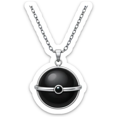 dark onyx talisman, round and polished, cradled by a silver chain, absorbing negativity with unseen grace sticker
