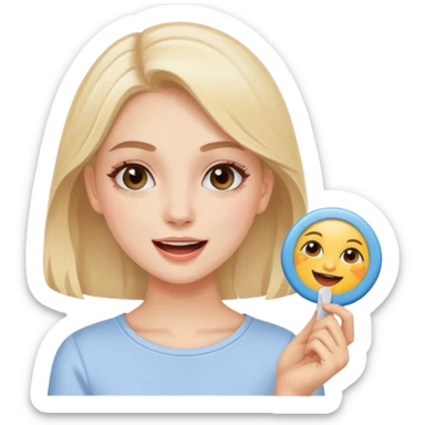 An aesthetic girl with a clean face and delicate shades advertises a sticker pack cosmetics with emotions of excitement sticker