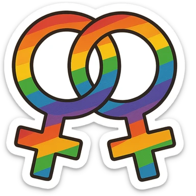 gay pride two interlocked female symbols, rainbow gradient, friendly and inclusive sticker