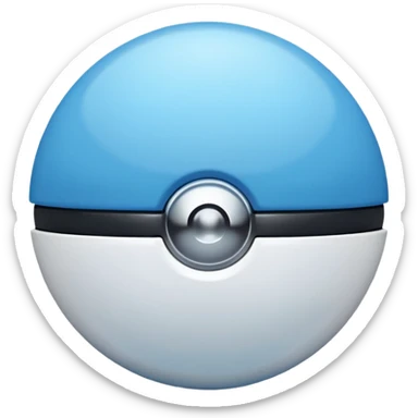 blue pokeball emoji, top half is a more saturated blue, bottom half is white, black stripe, with a white sheen, with a pearlescent finish, with a chrome effect sticker