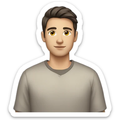 young caucasian man, dark brown hair, shaved sticker