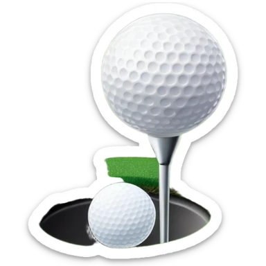 A golf ball positioned next to a golf club on a well-manicured green, with the lush grass of the golf course in the background. The setting captures the peaceful yet competitive atmosphere of the sport, focusing on the precision and skill required for the perfect shot sticker