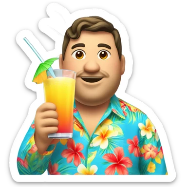 Fat guy in hawai shirt and fancy drink sticker