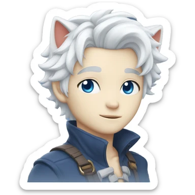 white haired catboy with blue eyes and white palid skin sticker