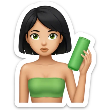 Girl with black hair and a green tube top sticker