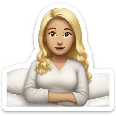 Girl in bed blonde hair gray eyes snuggly  sticker