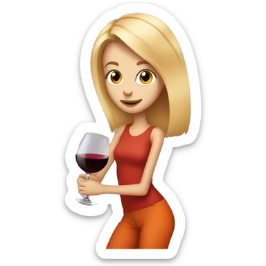 skinny blonde girl with orange cat and red wine in hand sticker
