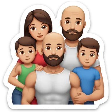 Muscular Bald man with a beard in love with his hot brunette wife and 3 sons sticker