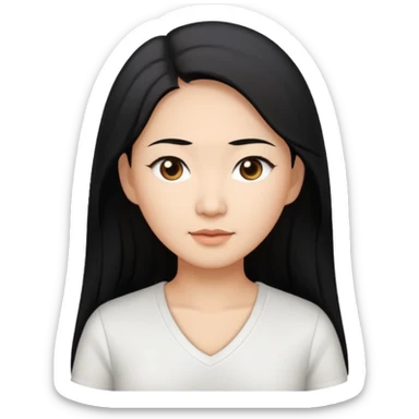 asian mom with long black hair and big brown eyes emoji in a white v neck shirt sticker