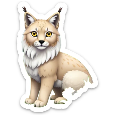 Collage of exotic animals: a lynx with striking eyes, and a fluffy alpaca standing in a lush meadow. The lynx gazes intently while the alpaca looks calm and curious. Surrounded by vibrant plants and flowers. Transparent background for a lively, colorful scene. sticker