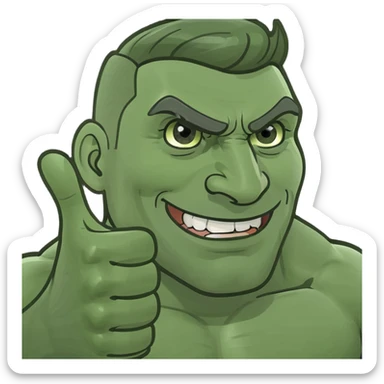 gigachad style muscular man emoji giving thumbs up, humorous exaggerated facial features, suitable for Twitch emojis for Twitch.tv/wisko channel sticker