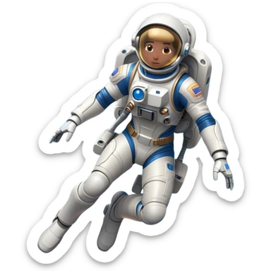  Cinematic Realistic Astronaut with Jetpack – A futuristic astronaut in a sleek, high-tech spacesuit, propelling forward with an advanced jetpack. The suit’s intricate details shimmer under distant starlight, with thrusters emitting a soft, controlled blue glow. sticker