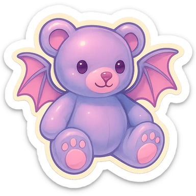 Change to pastel goth colors, keep gothic teddy bear with bat wings, retro stickers style, no background. sticker