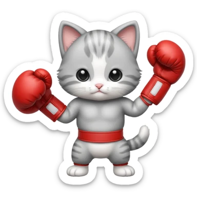 Adorable baby kitten standing with boxing gloves  sticker