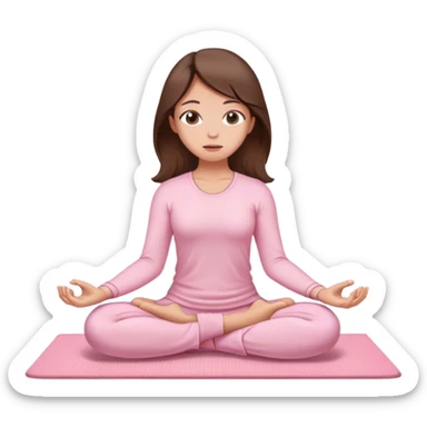 brunette hair down girl light pink clothes meditating on a light pink mat sticker