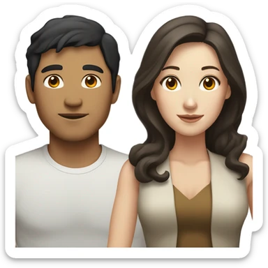A pale half Asian man with short dark hair and white woman with long wavy brunette hair dancing together sticker