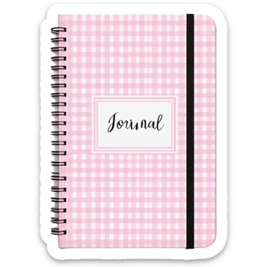 Cute  journal cover, pastel pink gingham pattern
Handwritten feminine typography, soft aesthetic, cozy girl vibe
Clean product mockup, minimal shadows, lifestyle stationery style sticker