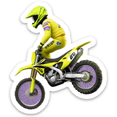 Motocross rider with yellow Fluor motorcycle flying over the jump  sticker