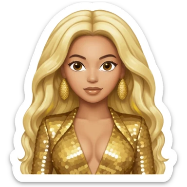 Beyonce long platinum blonde hair, gold outfit sticker