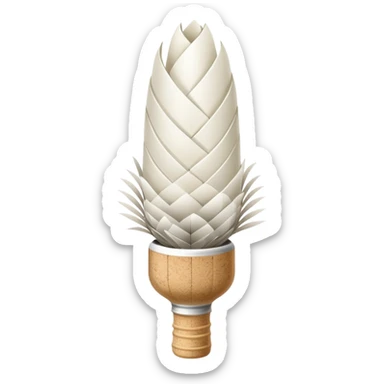 a common badminton shuttlecock with white feathers and cork base sticker
