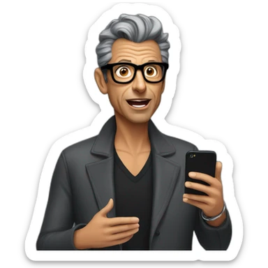 jeff goldblum with dark glasses in his hands and surprised face sticker