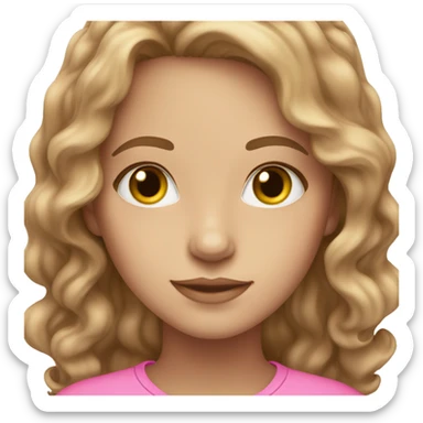 Pretty Girl in pink with hazel eyes and medium wavy light brown hair  sticker