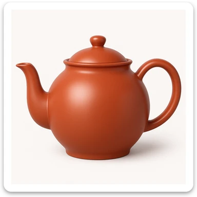 Create a teapot similar to the reference image but without a face, just the teapot itself. Make it a little shiny with a soft reflection on the body and a moderate red color #c05734 in an emoji style. sticker
