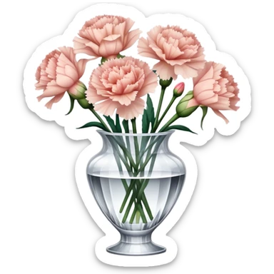 Bouquet of nude Carnation flowers in crystal vase sticker
