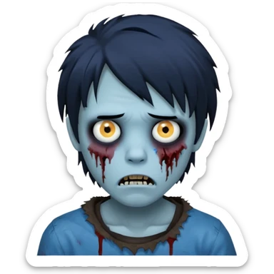 Boy, zombie, black hair, medium long, emo, shaggy, dark, spooky, creepy expression, blue skin sticker