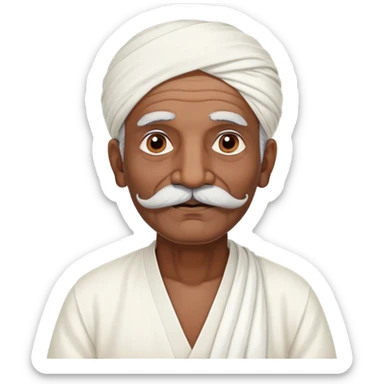 an old indian grandfather in white dhoti white kurta and big moustache sticker