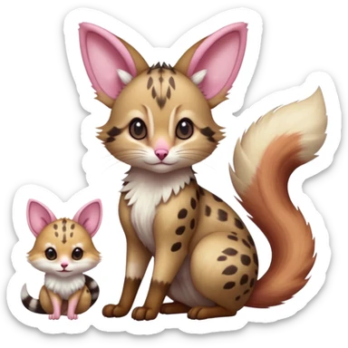 Hyper realistic  beautiful elegant pretty precious cute  Fakémon-Pokémon-opossum-feline-serval-caracal-chinchilla-Furret-Minccino-hybrid-creature with a big fluffy bushy tail (full body) sticker