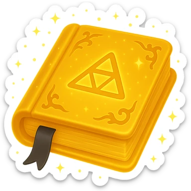 Create a mystic yellow book that looks magical, glowing, and enchanted with subtle sparkles and no flames. Render it in the style of apple emojis with no background. sticker
