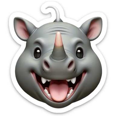 Cinematic Cute Yawning Rhinoceros Portrait Emoji, Head tilted slightly with a dramatic, wide-open yawn, showcasing a soft, textured slate-gray hide with a slightly drooping white horn and eyes barely open in drowsy contentment, Simplified yet irresistibly adorable features, highly detailed, glowing with a soft, cozy glow, high shine, relaxed yet expressive, stylized with a touch of rugged whimsy, bright and endearing, soft glowing outline, capturing the essence of a sleepy yet affectionate rhinoceros, so drowsy it feels like it could stretch out of the screen and curl up for a nap! sticker