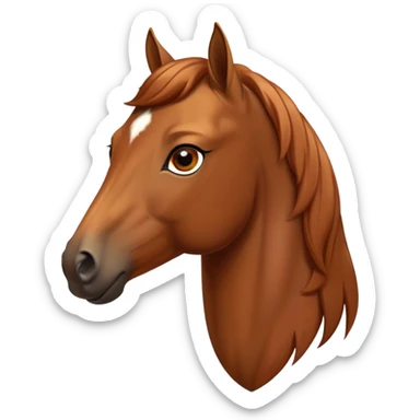 Cinematic Noble Chestnut Horse Portrait Emoji, Poised and regal, with a strong, athletic build and a lustrous, well-groomed chestnut fur, deep-set soulful amber eyes, Simplified yet sharp and sophisticated features, highly detailed, glowing with a warm, dignified glow, high shine, intelligent and majestic, stylized with an air of equine elegance, focused and attentive, soft glowing outline, capturing the essence of a watchful and confident steed, so majestic it feels as though it could gallop out of the screen with effortless authority! sticker