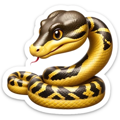 cinematic-cute-anaconda-portrait standing-emoji,-head-tilted-playfully-and-inquisitively,-with-a-sleek,-shimmering-body-adorned-with-detailed-scale-sriped patterns-and-round,-sparkling-eyes-full-of-wonder,-simplified-yet-irresistibly-adorable-features sticker