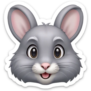 Cinematic Comical Grey Rabbit Portrait Emoji, Head tilted dramatically with an exaggeratedly amused expression, featuring a striking grey fur with subtle textures, wide, expressive grey eyes filled with playful disbelief, Simplified yet hilariously expressive features, highly detailed, glowing with a slightly sassy glow, high shine, dramatic yet playful, stylized with an air of cheeky mischief, bright and endearing, soft glowing outline, capturing the essence of a spirited and over-the-top bunny, so meme-worthy it feels like it could side-eye its way into internet fame instantly! sticker