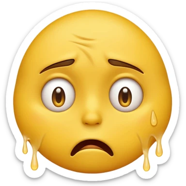 traumatized round yellow emoji face, anxious expression, furrowed brows, sweat drops, trembling lips, no human features sticker