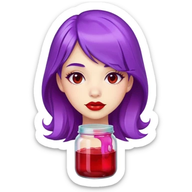 Purple haired girl with red lipstick Wearing a jar of jelly costume sticker