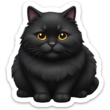 Black fat fluffy cat sticker