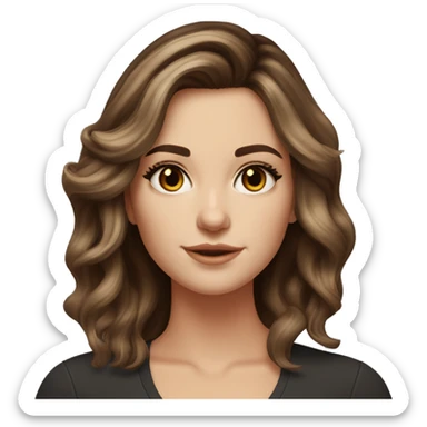 White girl brown eyes with medium length voluminous brown hair with brown highlights balayage  sticker