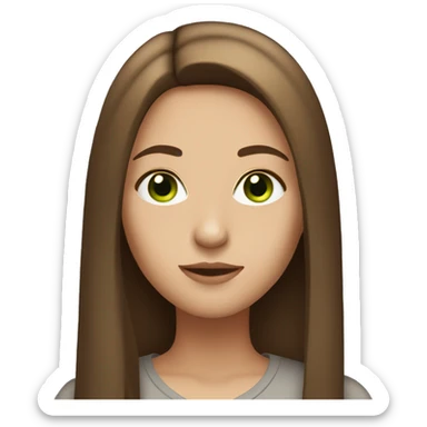 Women with brown straight long hair with a middle part that has green eyes and fair skin sticker