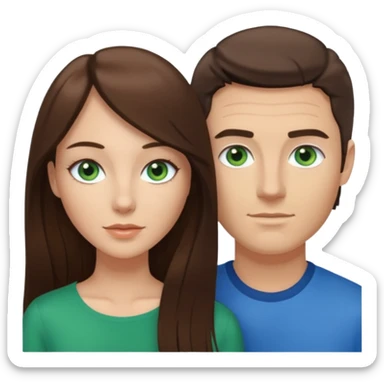 “A Polaroid-style photo of a couple with a heart of a white woman with long brunette hair and blue eyes, and a white man with short brunette hair and green eyes.” sticker