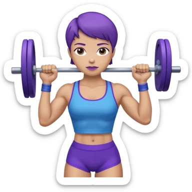 weight lift woman short blue purple har muscles bar is not growing from head sticker