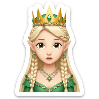 royal elf princess, elegant side braid, jeweled crown sticker