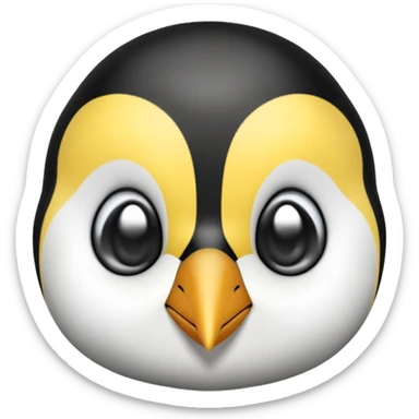 cinematic-cute-emperor-penguin-portrait-emoji,-head-tilted-playfully-and-inquisitively,-with-glossy,-pristine-plumage,-sparkling-eyes-filled-with-curiosity,-simplified-yet-irresistibly-adorable-features, black, large black eyes face, zoomed in sticker