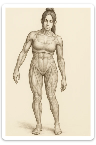 Anatomical style illustration inspired by the photo showing one leg visibly smaller and less hypertrophic than the other, highlighting the muscular difference between the legs, anatomical style, variant 2. sticker