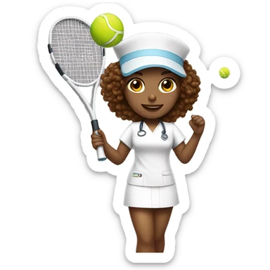 White female nurse playing tennis with brown short curly hair  sticker