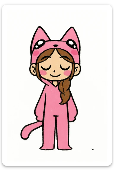 Keep the picture quality and style exactly the same as the reference image. Change the character's expression to dreamy, maintaining the original style and details. sticker