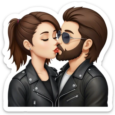 A rocker girl with kissing a brunette boy with a beard and leather jacket  sticker